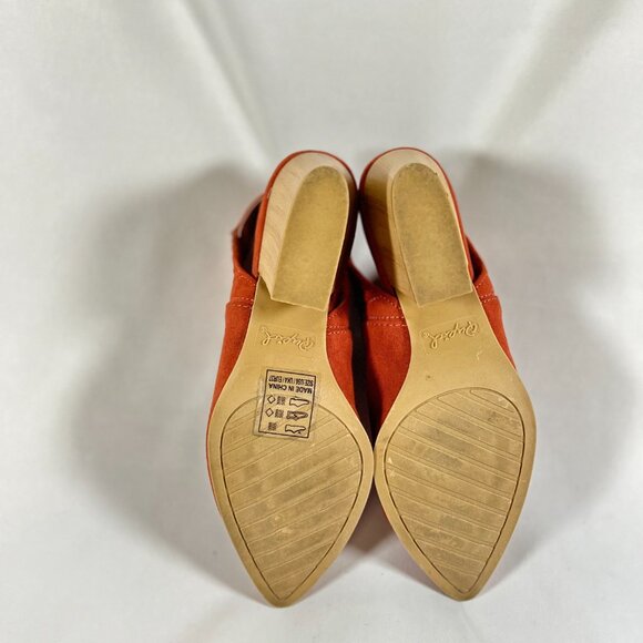 Qupid pointed toe chunky wood heel brick fox open back bootie womans sz 6 - Picture 11 of 12